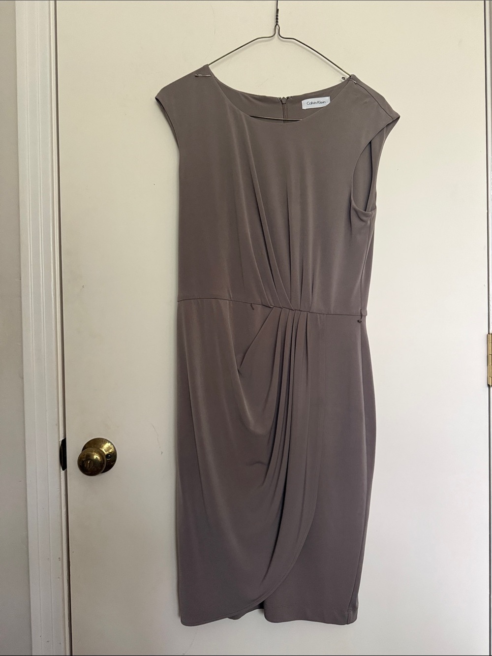 Calvin Klein Taupe Draped Midi Dress